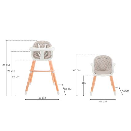 KINDERKRAFT - Sedia da pranzo per bambini 2v1 SIENNA faggio/grigio