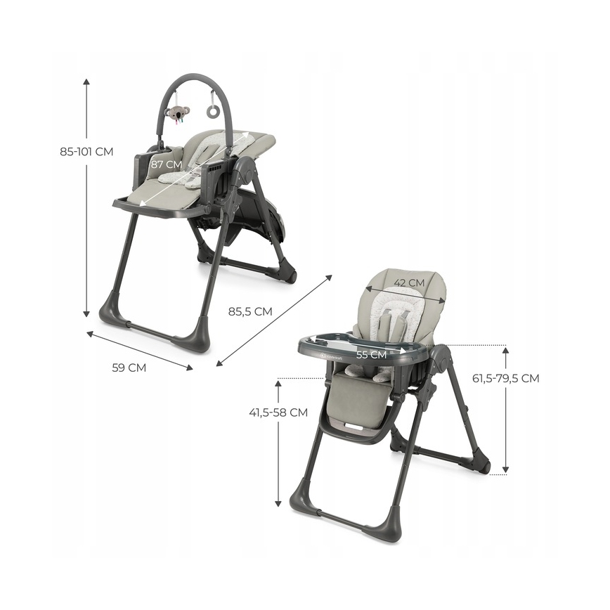 KINDERKRAFT - Seggiolone da pranzo 2 in 1 per bambini TUMMIE grigio
