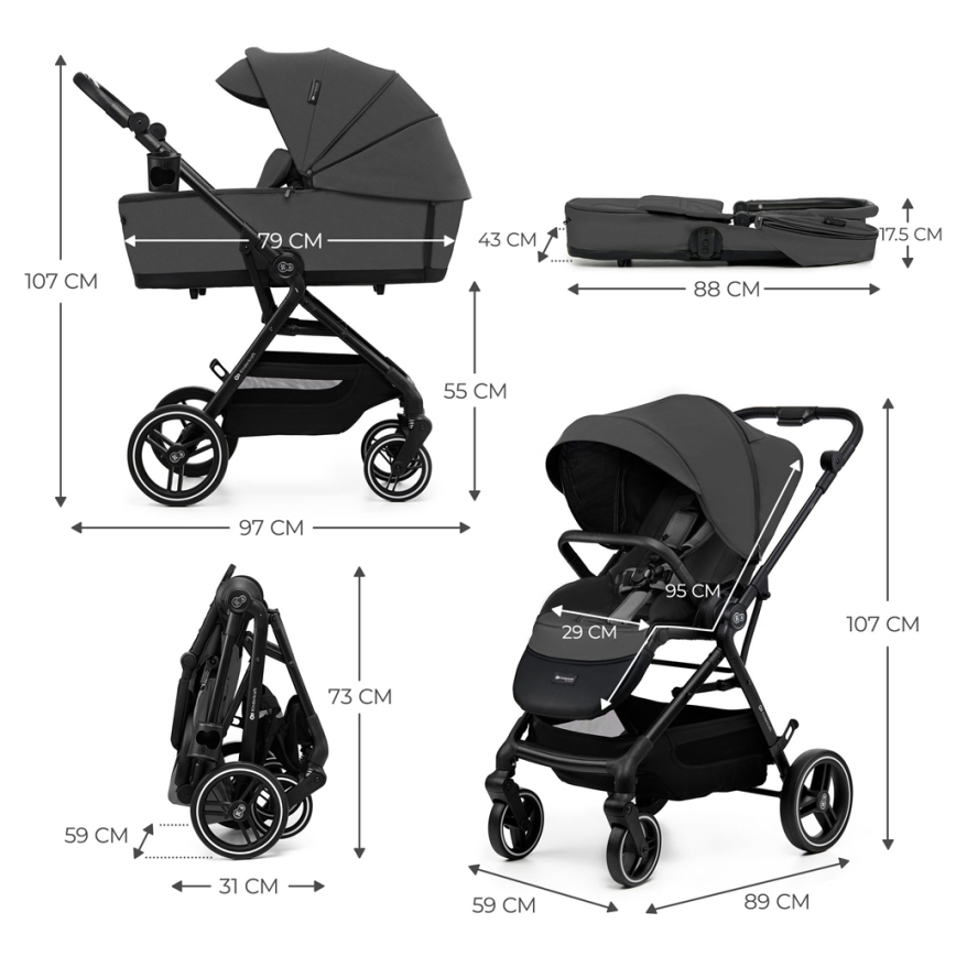 KINDERKRAFT SELECT - Passeggino combinato 2in1 YOXI Moonlight grigio