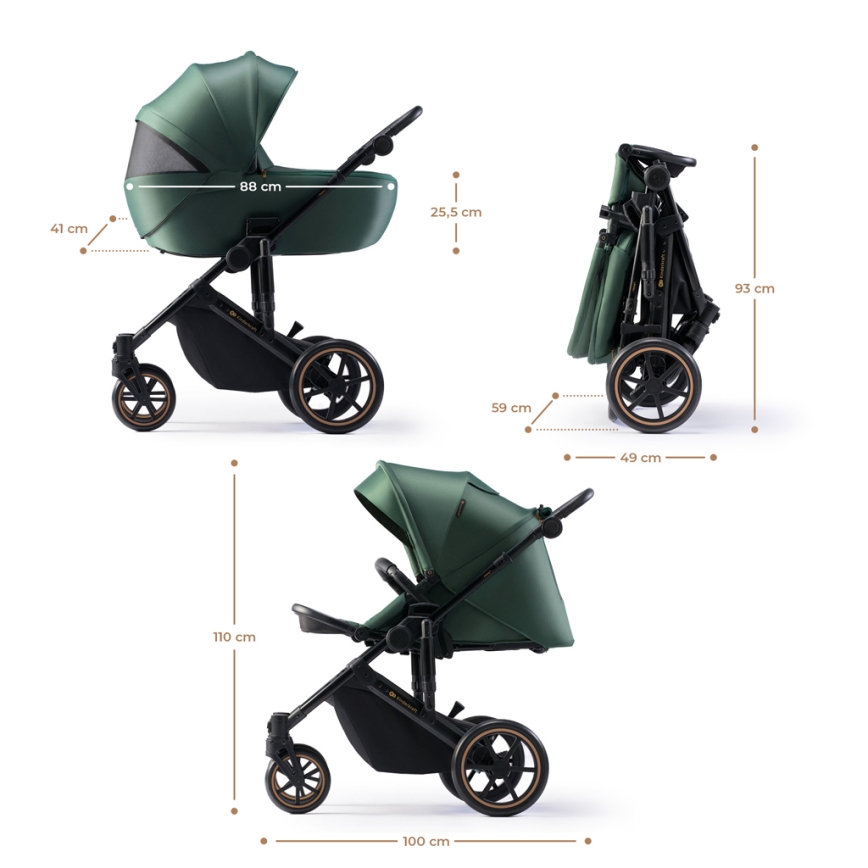 KINDERKRAFT SELECT - Passeggino combinato 3in1 PRIME 2 Premium Dark verde + seggiolino auto