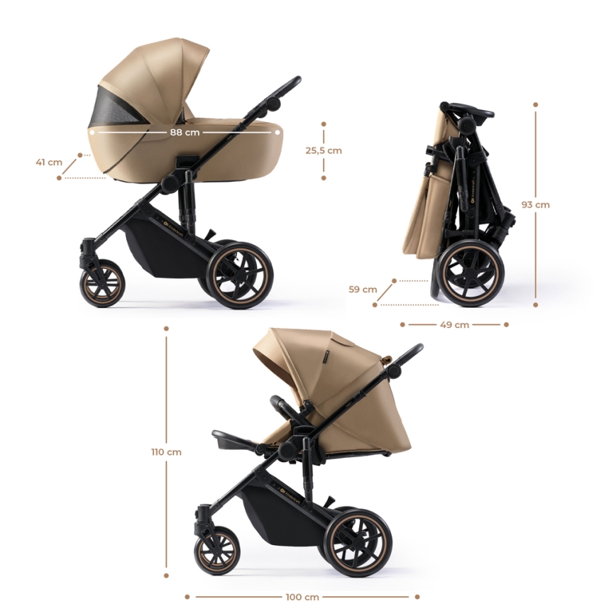 KINDERKRAFT SELECT - Passeggino combinato 3in1 PRIME 2 Premium Sandrose beige + seggiolino auto