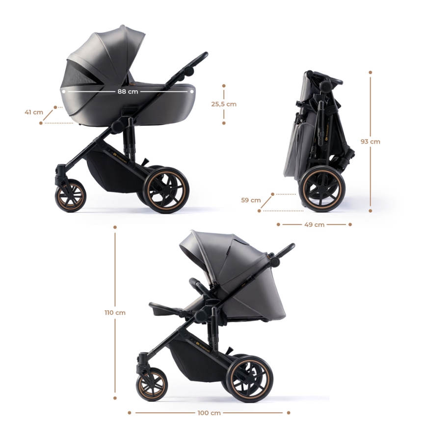 KINDERKRAFT SELECT - Passeggino combinato 3in1 PRIME 2 Premium Shadow grigio + seggiolino auto
