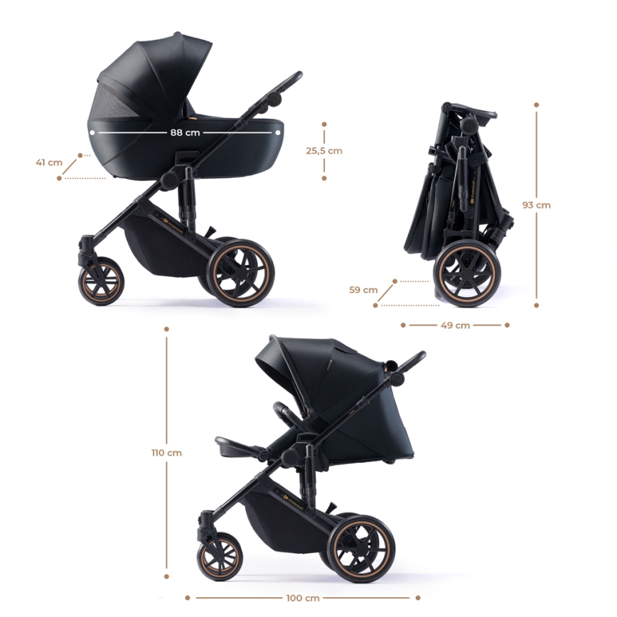 KINDERKRAFT SELECT - Passeggino combinato 3in1 PRIME 2 Premium Venezian nero + seggiolino auto