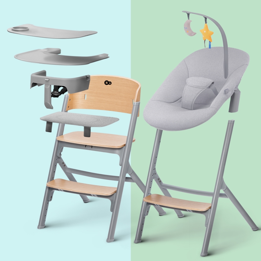 KINDERKRAFT SELECT - Sedia da pranzo per bambini 3in1 LIVY Premium quercia + lettino CALMEE