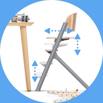 KINDERKRAFT SELECT - Sedia da pranzo per bambini 3in1 LIVY Premium quercia + lettino CALMEE