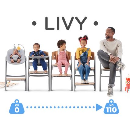 KINDERKRAFT SELECT - Sedia da pranzo per bambini 3in1 LIVY Premium quercia + lettino CALMEE