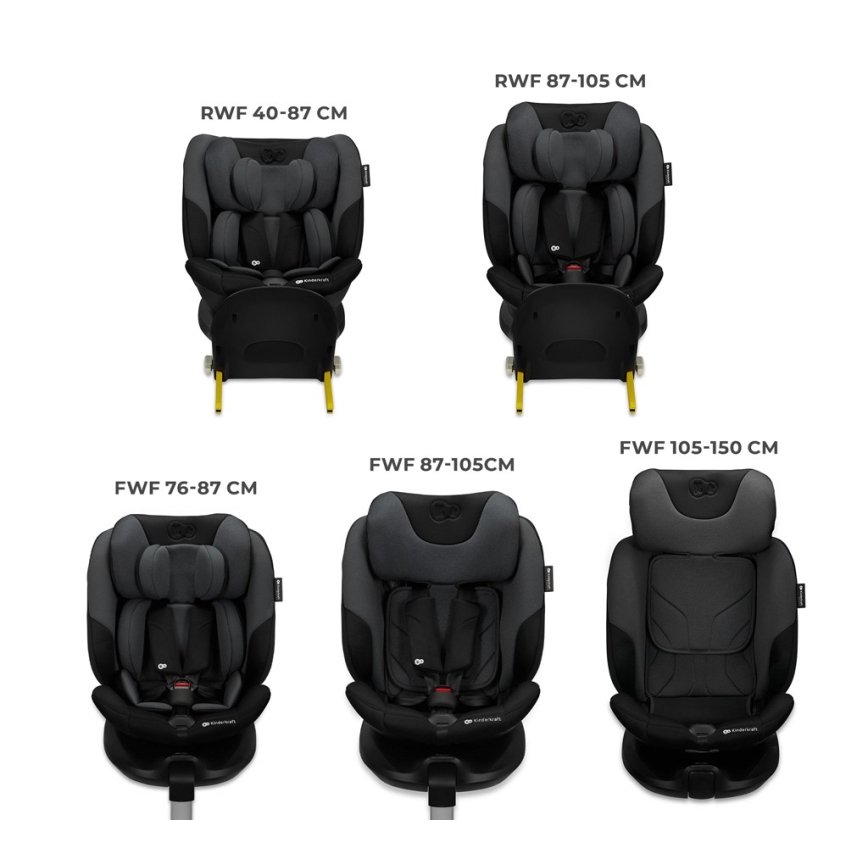 KINDERKRAFT SELECT - Seggiolino auto con base girevole I-FIX (40-150 cm) Nero grafite