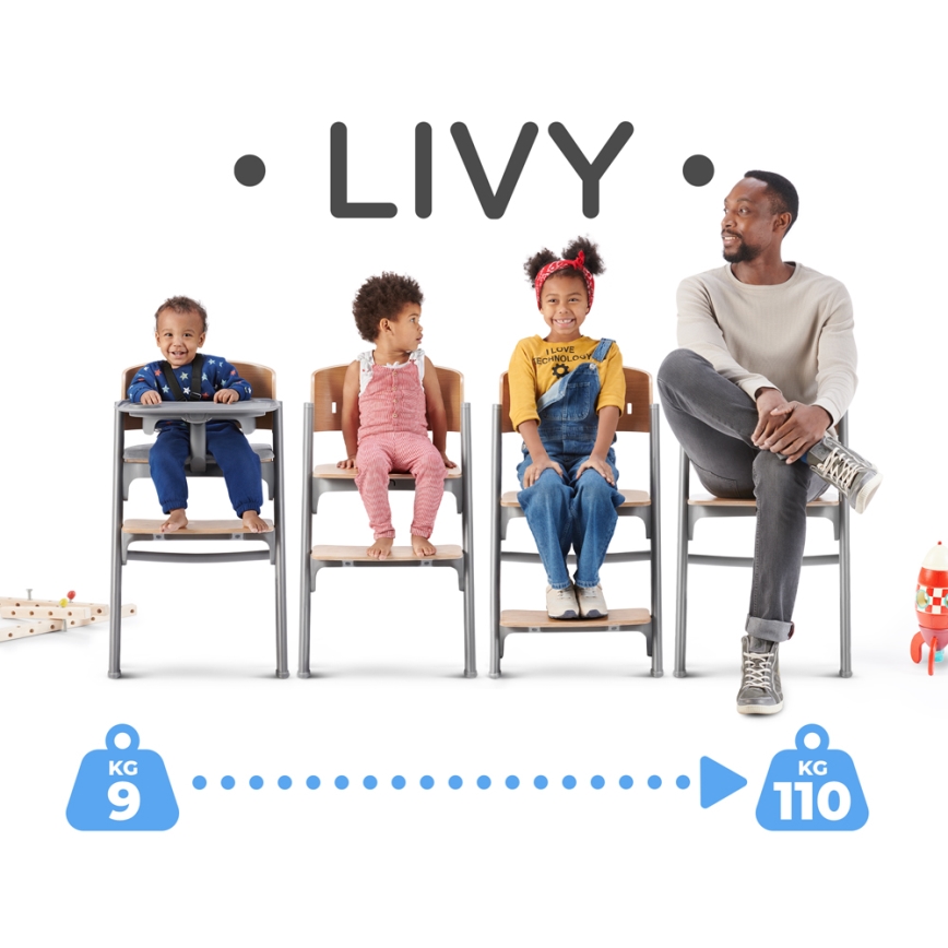 KINDERKRAFT SELECT - Seggiolone da pranzo 3 in 1 LIVY Premium rovere