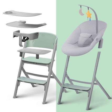 KINDERKRAFT SELECT - Seggiolone da pappa per bambini 3 in 1 LIVY Premium Olive green + sdraietta CALMEE