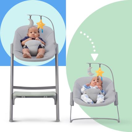 KINDERKRAFT SELECT - Seggiolone da pappa per bambini 3 in 1 LIVY Premium Olive green + sdraietta CALMEE