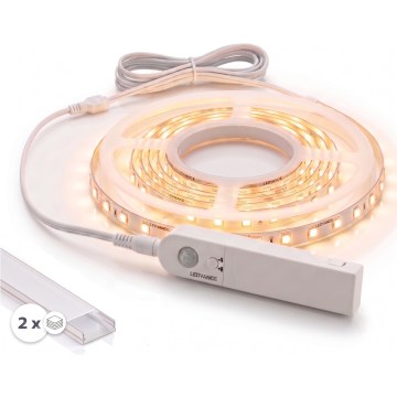 KIT 1x striscia LED con sensore di movimento FLEX LED/3,6 W/4xAA 2 m + 2x profili da incasso da 1 m argento/bianco
