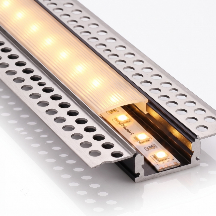 SET 1x striscia LED con sensore di movimento FLEX LED/3,6W/4xAA 2 m + 2 profili da incasso 1 m argento/bianco