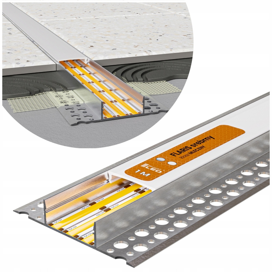 SET 1x striscia LED con sensore di movimento FLEX LED/3,6W/4xAA 2 m + 2x profilo da incasso 1 m argento/bianco