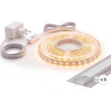 Kit 1x striscia LED MYLIVING LIGHTSTRIP 22W/230V 5 m + 5x profilo da incasso 1 m argento/bianco