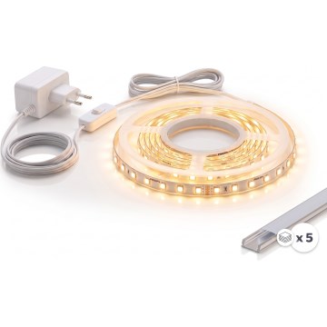 KIT 1x striscia LED MYLIVING LIGHTSTRIP LED/22W/230V 5 m + 5x profili da incasso da 1 m argento/bianco