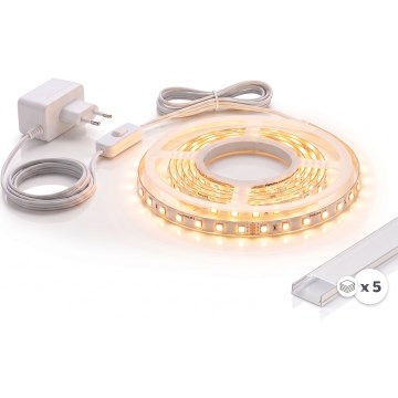 Kit 1x striscia LED MYLIVING LIGHTSTRIP LED/22W/230V 5 m + 5x profilo da incasso da 1 m argento/bianco