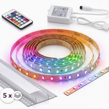 KIT 1x striscia LED RGBW dimmerabile DIGITAL LED/16,5W/230V 5 m + 5x profilo da incasso 1 m argento/bianco + telecomando