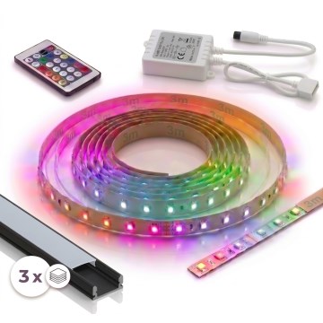 Kit 1x striscia LED RGBW dimmerabile DIGITAL LED/9,6W/230V 3 m + 3x profili da incasso 1 m nero/bianco + telecomando