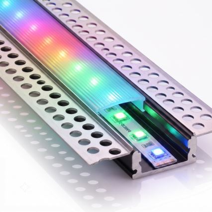 KIT 1x striscia LED RGBW dimmerabile NEO LITE MUSIC LED/24W/230V 5 m IP65 Wi-Fi Tuya + 5x profilo da incasso 1 m argento/bianco + telecomando