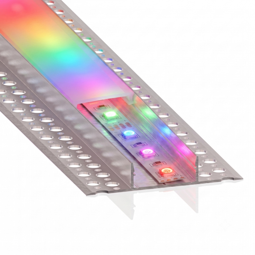 KIT 1x striscia LED RGBW dimmerabile NEO LITE MUSIC LED/24W/230V 5 m IP65 Wi-Fi Tuya + 5x profilo da incasso 1 m argento/bianco + telecomando