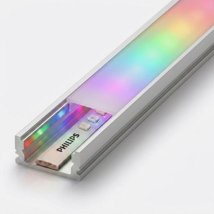 Kit 1x striscia LED RGBW dimmerabile Philips Hue WHITE AND COLOR AMBIANCE LED/20W/230V 2 m + 2x profilo da incasso 1 m argento/bianco