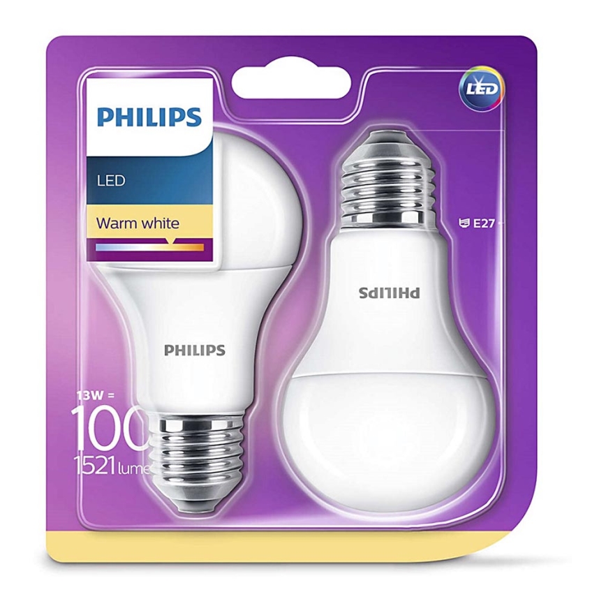 KIT 2x Lampadina LED Philips E27/13W/230V 2700K