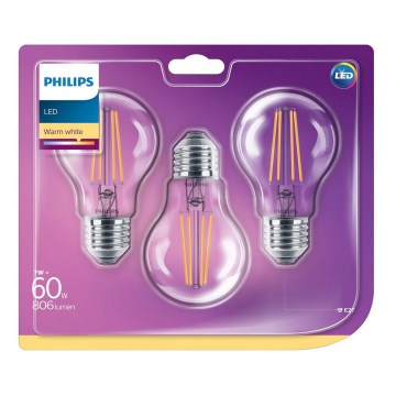 KIT 3x Lampadina LED Philips VINTAGE E27/7W/230V 2700K