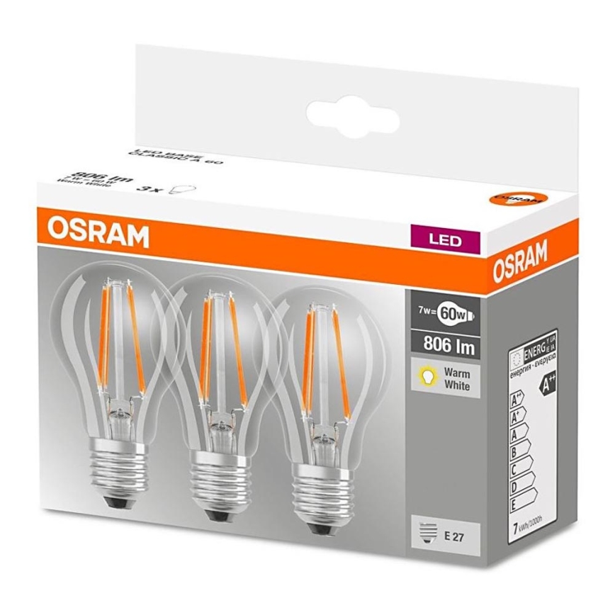 KIT 3x Lampadine a LED VINTAGE E27/7W/230V 2700K - Osram