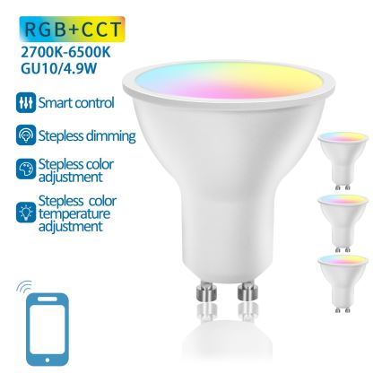 Kit 4x lampadine LED RGBW dimmerabili Smart GU10/4,9W/230V 2700-6500K - Aigostar