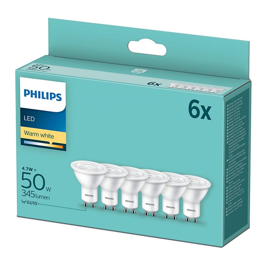 KIT 6x Lampadina LED Philips GU10/4,7W/230V 2700K