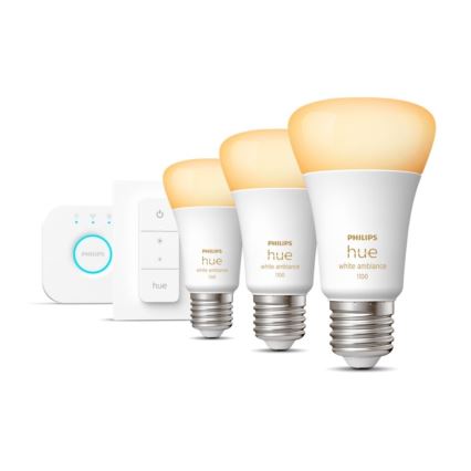 Kit base Philips Hue White Ambiance 3xE27/11W 2200-6500K + Hue Bridge e interruttore dimmer