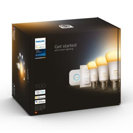 Kit base Philips Hue White Ambiance 3xE27/11W 2200-6500K + Hue Bridge e interruttore dimmer