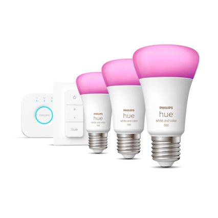Kit base Philips Hue WHITE AND COLOR AMBIANCE 3xE27/9W 2000-6500K + dispositivo di collegamento