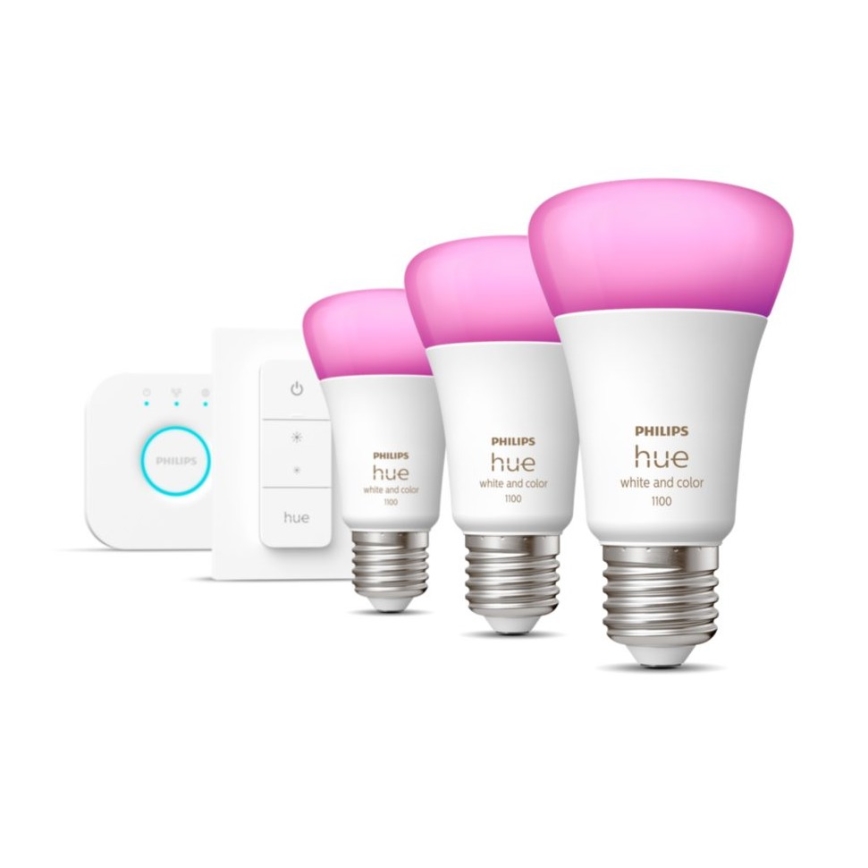 Kit base Philips Hue WHITE AND COLOR AMBIANCE 3xE27/9W 2000-6500K + dispositivo di collegamento