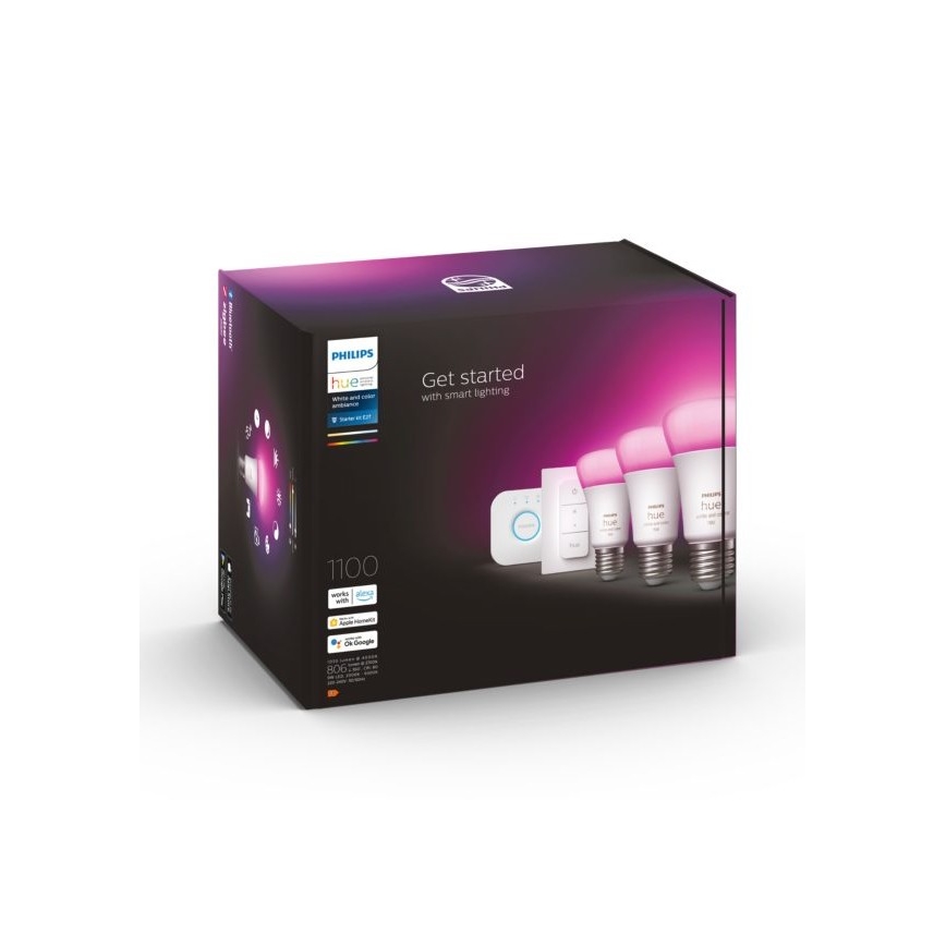 Kit base Philips Hue WHITE AND COLOR AMBIANCE 3xE27/9W 2000-6500K + dispositivo di collegamento