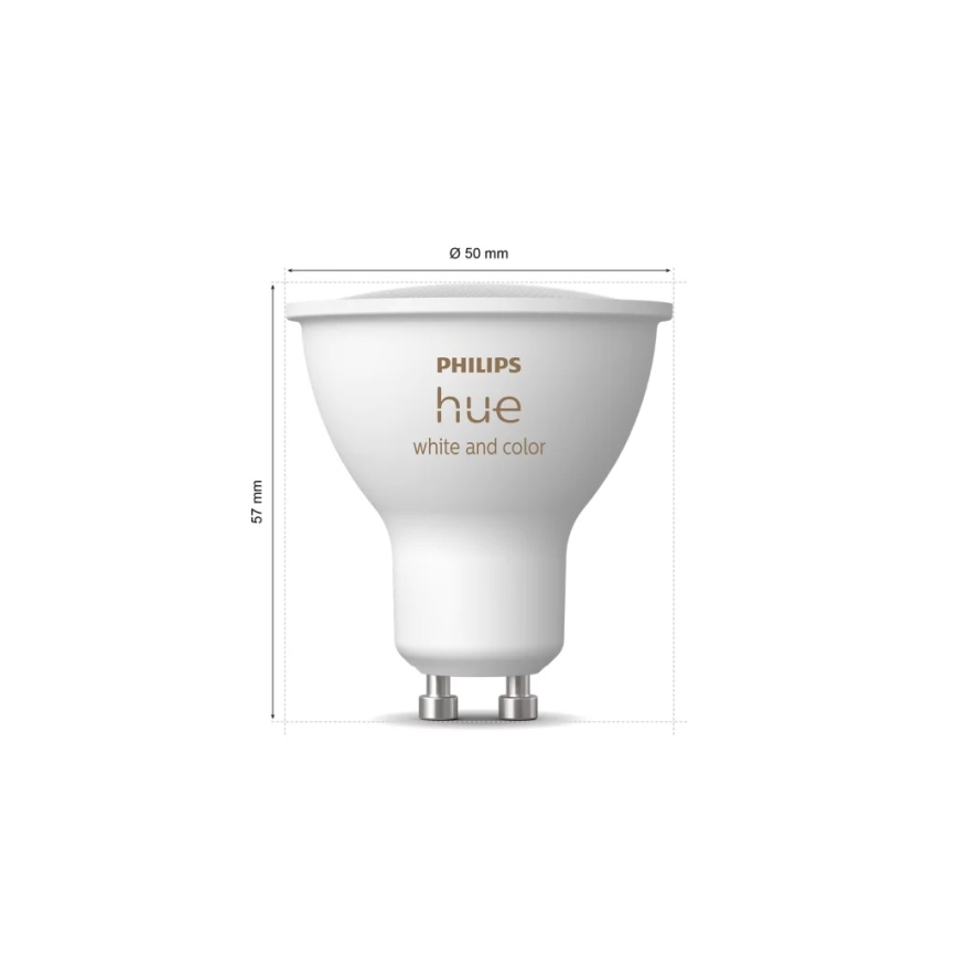 Kit iniziale Philips Hue WHITE AND COLOR AMBIANCE con 3 lampadine GU10 da 4,2W/230V, 2200-6500K + Hue Bridge