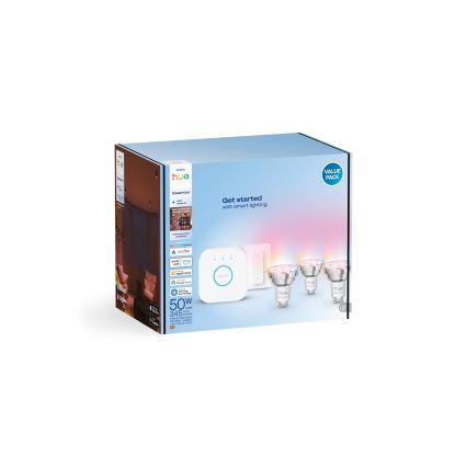 Kit base Philips Hue White And Color Ambiance Essential 3xGU10/4,7W/230V 2200-6500K + dispositivo di connessione