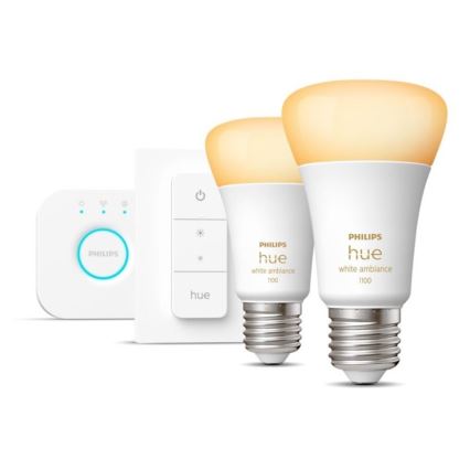 Kit base Philips Hue WHITE AMBIANCE 2xE27/8W/230V + Hue Bridge e interruttore dimmer