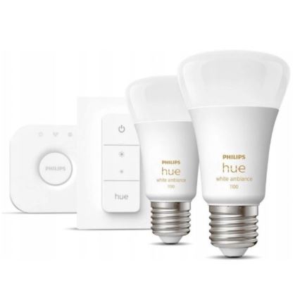 Kit base Philips Hue WHITE AMBIANCE 2xE27/8W/230V + Hue Bridge e interruttore dimmer