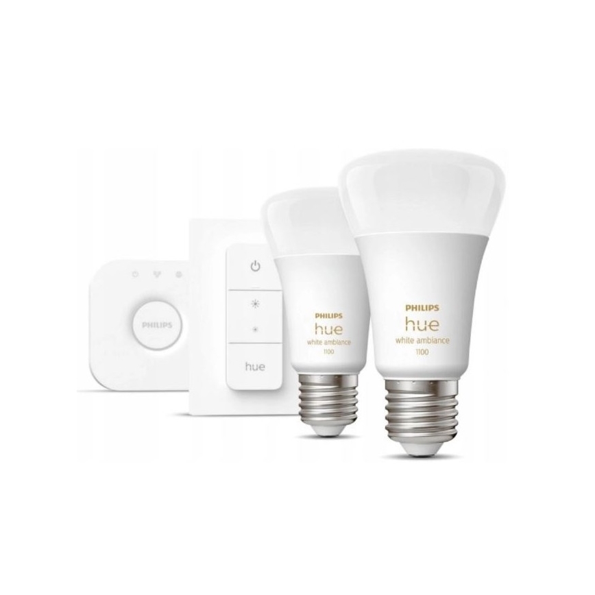 Kit base Philips Hue WHITE AMBIANCE 2xE27/8W/230V + Hue Bridge e interruttore dimmer