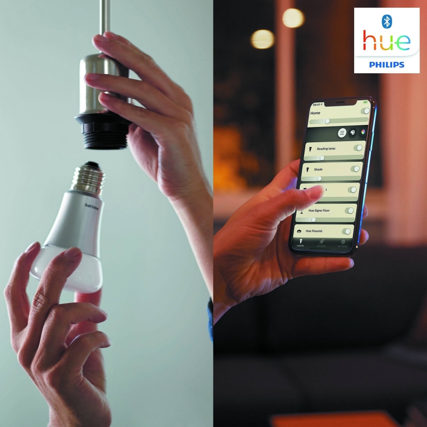 Kit base Philips Hue WHITE AMBIANCE 2xE27/8W/230V + Hue Bridge e interruttore dimmer