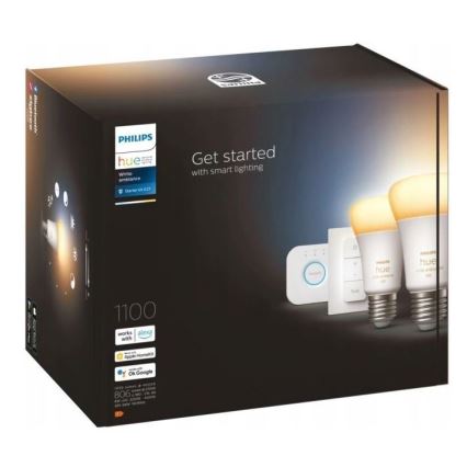Kit base Philips Hue WHITE AMBIANCE 2xE27/8W/230V + Hue Bridge e interruttore dimmer