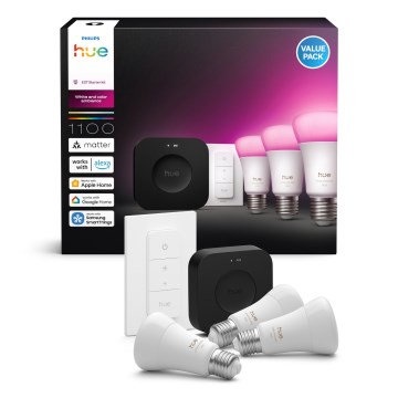 Kit base Philips Hue WHITE AND COLOR AMBIANCE 3xE27/8,1W 1000-20000K + dispositivo per il collegamento