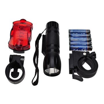 KIT luci per bici - anteriore LED 3W + posteriore 5xLED, 2xsupporto, 2x+3xAAA batterie