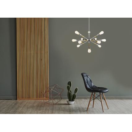 Lampadario on a pole COMET 12xE27/11W/230V cromo lucido/oro