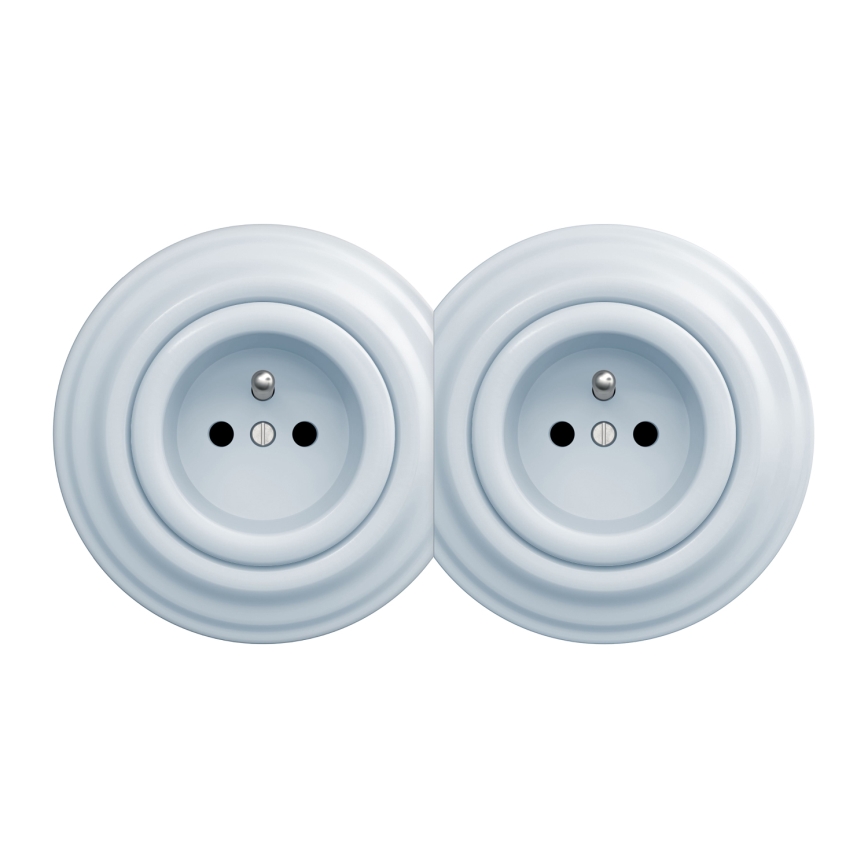 Kliklap - Doppia presa elettrica in stile retrò con cornice 230 V blu
