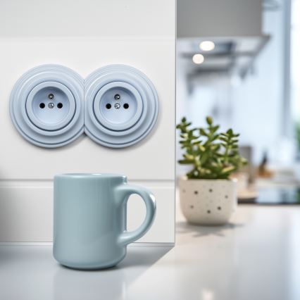 Kliklap - Doppia presa elettrica in stile retrò con cornice 230 V blu