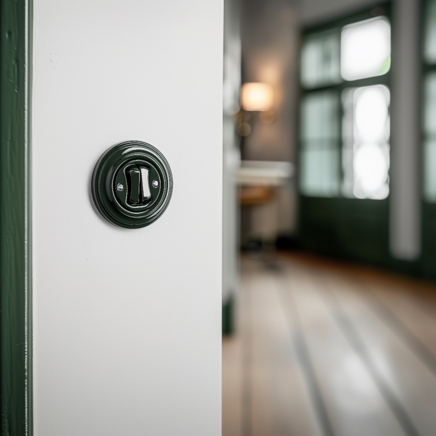 Kliklap - Doppio interruttore per scale dal design retrò con cornice n. 6+6, verde