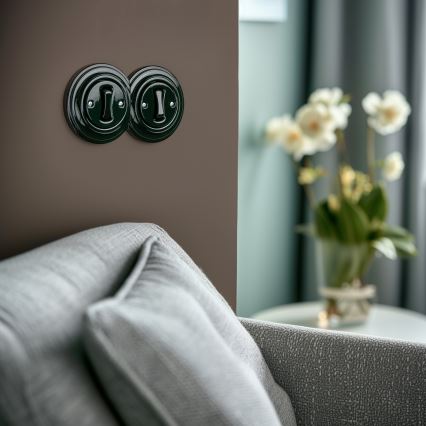 Kliklap - Doppio interruttore unipolare in stile retrò con cornice n. 1, verde