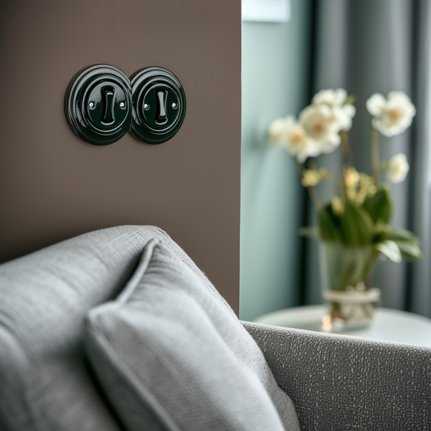 Kliklap - Doppio interruttore unipolare in stile retrò con cornice n. 1, verde